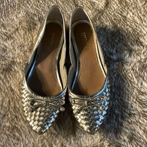 Sperry Top Sider Morgan Gold Woven Flats Sz 8 NWOT